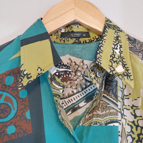 Etro Made in Italy Women's Long Sleeves Button Up Patchwork Print Blouse Sz 8 - Picture 6 of 10